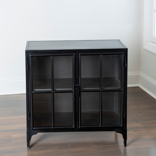 Black Metal With Glass Doors Cabinet Kirklands Home