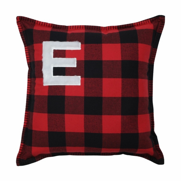 Black and Red Buffalo Plaid Monogram E Pillow | Kirklands Home