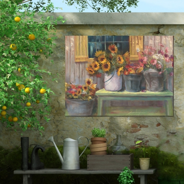 Buckets of Floral Bliss Outdoor Canvas Art Print