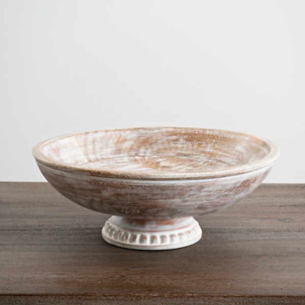 White Washed Mango Wood Pedestal Bowl, 12 Kirklands Home