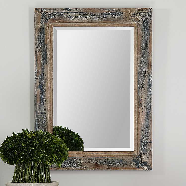 Distressed Slate Blue Wood Frame Wall, Wood Framed Wall Mirrors