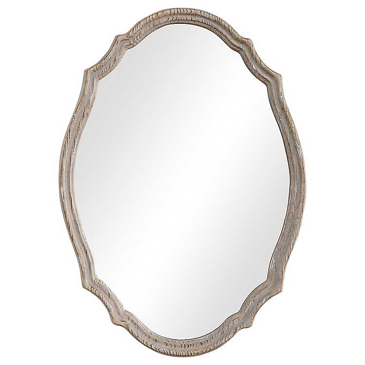 Natural Wood Distressed Curved Frame, Distressed Oval Mirror