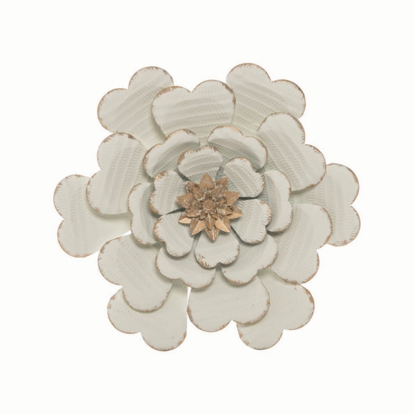 White and Gold Metal Flower Large Wall Plaque