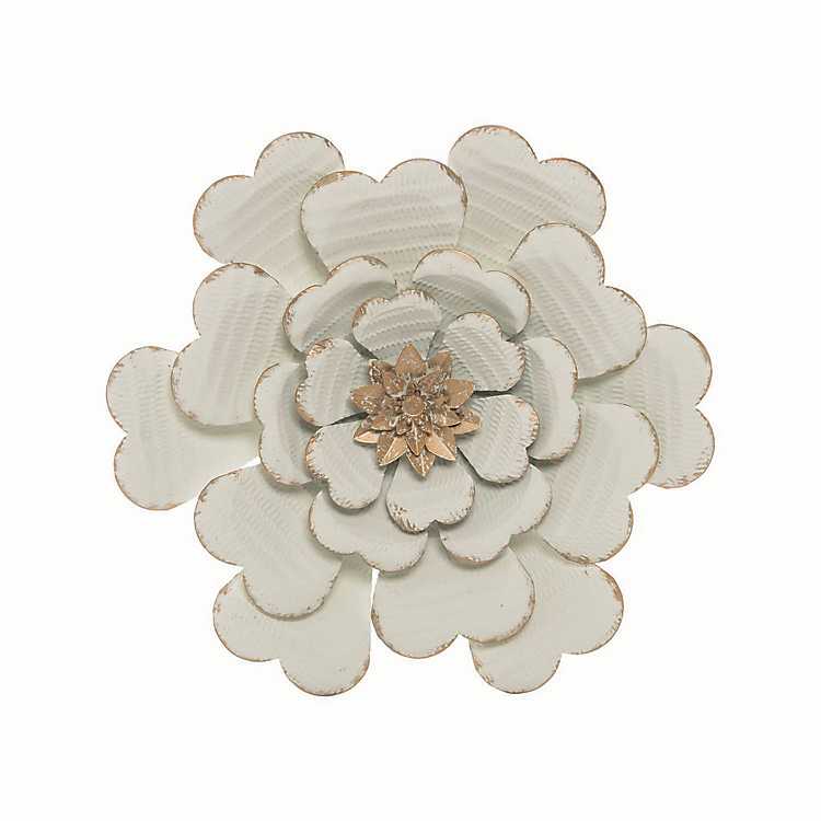 White And Gold Metal Flower Large Wall Plaque Kirklands Home - White Gold Flower Metal Wall Decor