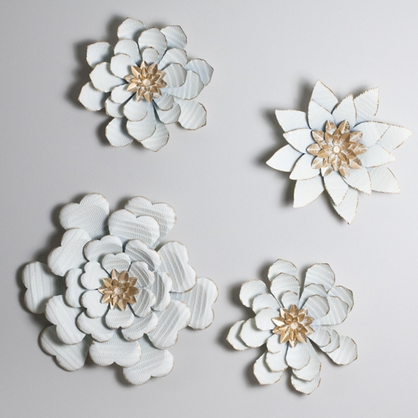 White and Gold Metal Flower Large Wall Plaque