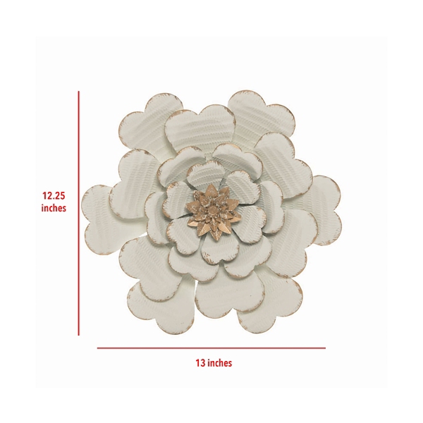 White and Gold Metal Flower Large Wall Plaque
