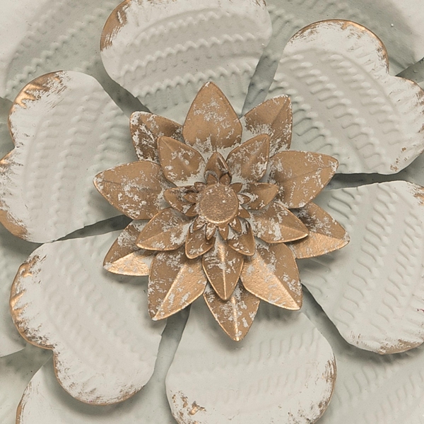 White and Gold Metal Flower Large Wall Plaque
