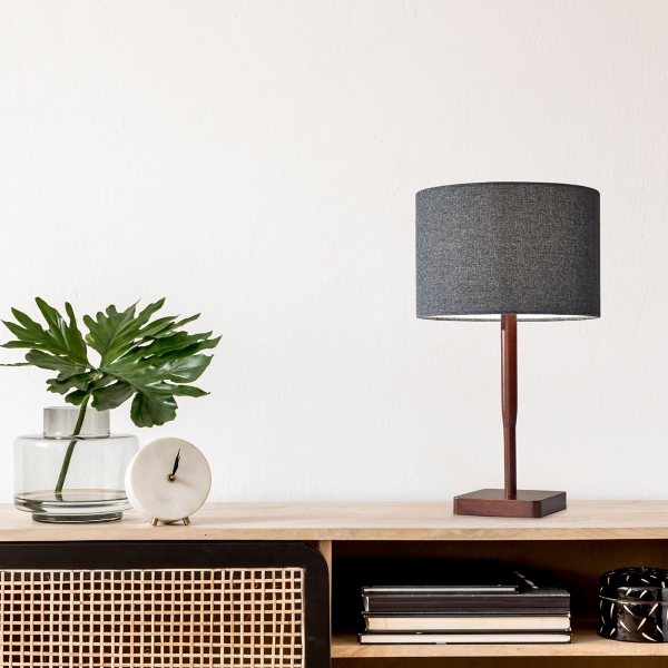 Dark Wood and Gray Shade Sam Table Lamp