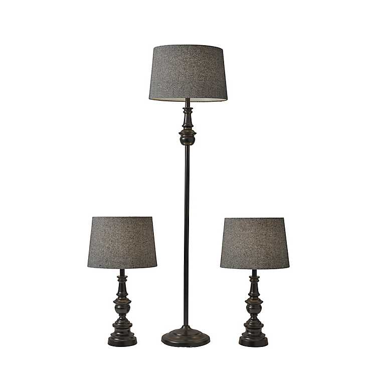Bronze Lucas 3 Pc Table And Floor Lamp, Floor Lamp And Table Set