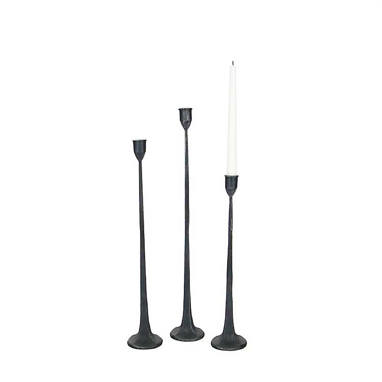 3.25" Long x 1.5" Wide Primitive Black Rustic Iron Taper Candle Holder 