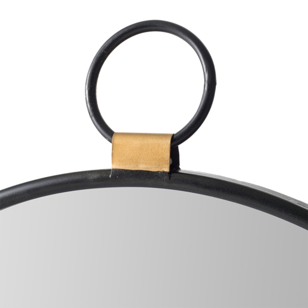 Black Metal Round Top Loop Wall Mirror