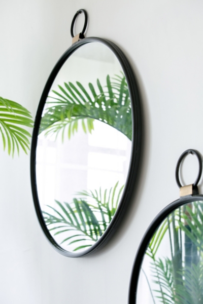 Black Metal Round Top Loop Wall Mirror