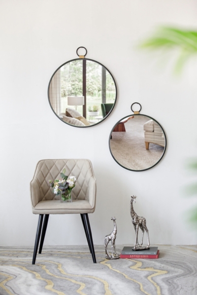 Black Metal Round Top Loop Wall Mirror