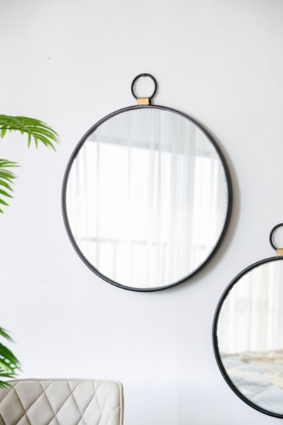 Black Metal Round Top Loop Wall Mirror