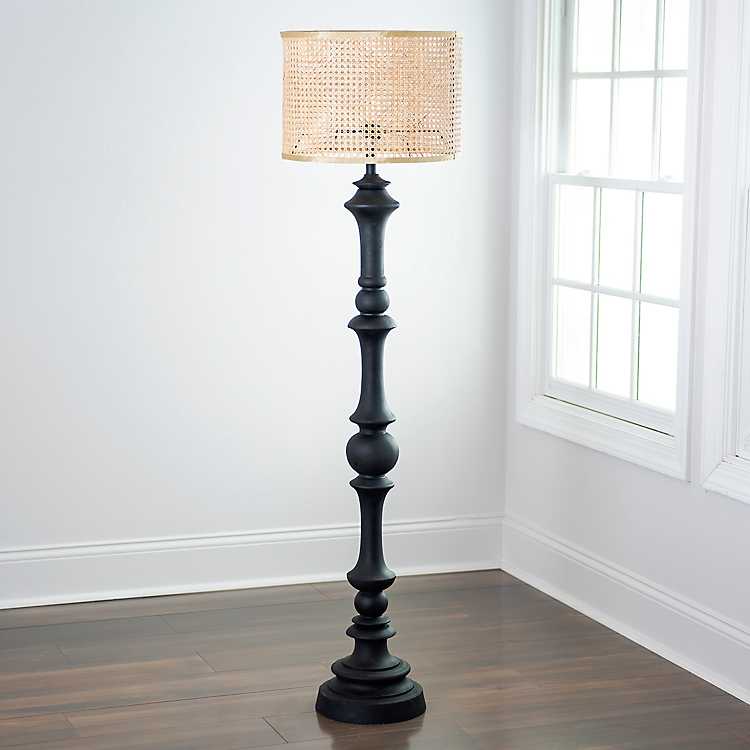 Black Savannah Floor Lamp With Cane, Floor Lamp With Shade Black