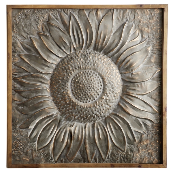 Dark Silver Metal Sunburst Wood Frame Wall Plaque