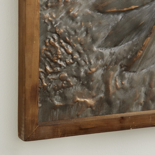 Dark Silver Metal Sunburst Wood Frame Wall Plaque