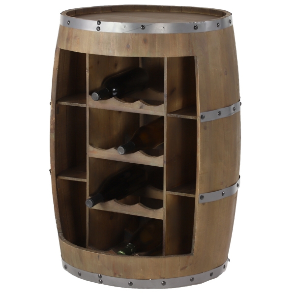 Dark Wood Barrel Table with Wine Rack Shelves Kirklands Home