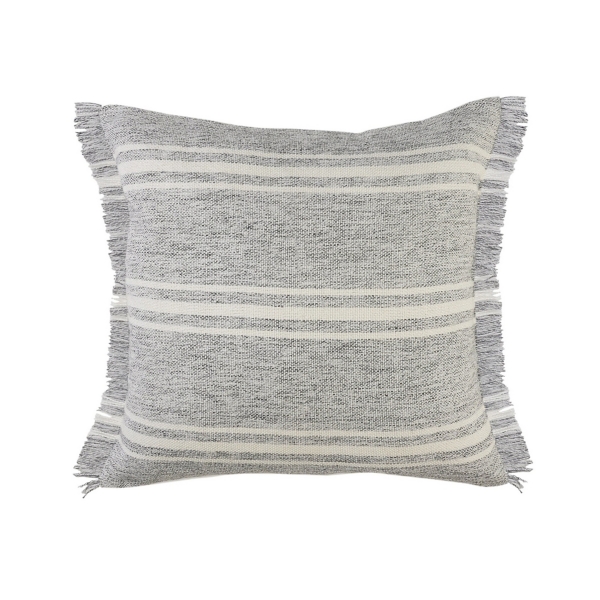 Gray and White Triple Stripe Outdoor Pillow