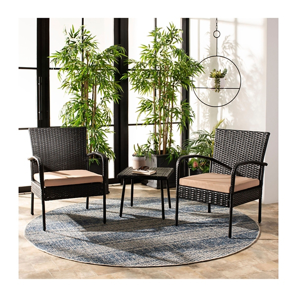 Black Wicker 3-pc. Patio Set with Beige Cushions