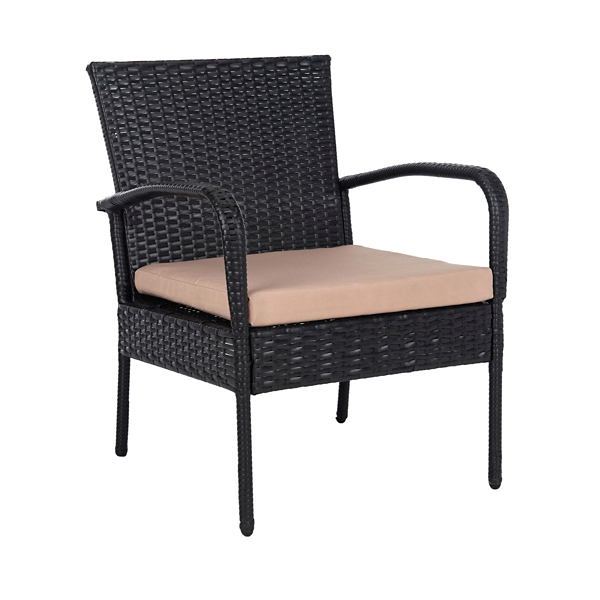 Black Wicker 3-pc. Patio Set with Beige Cushions