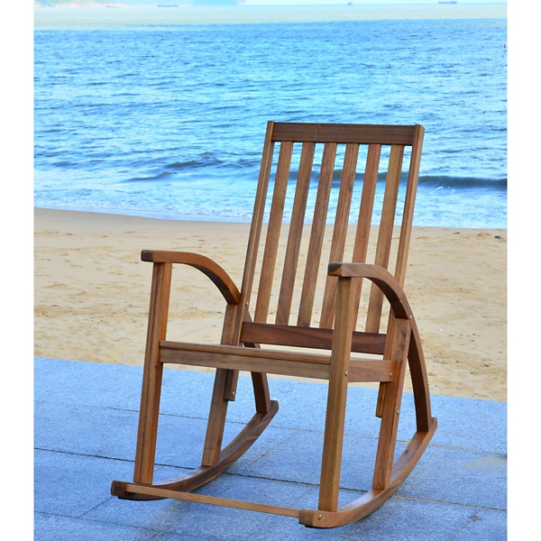 SAFAVIEH Wood Extended Arm Outdoor Rocking Chair