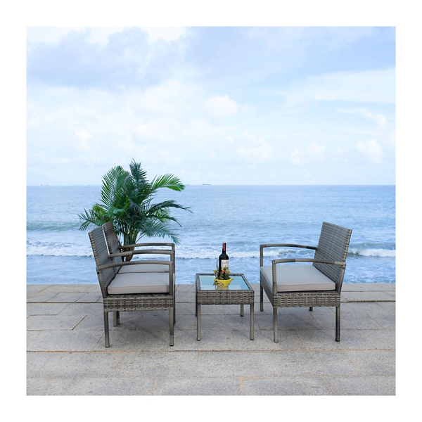 SAFAVIEH Gray Wicker Frame 4-pc. Outdoor Set