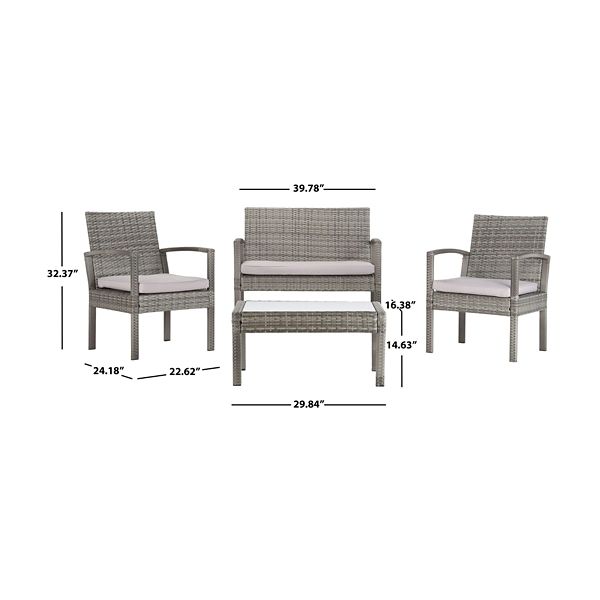 SAFAVIEH Gray Wicker Frame 4-pc. Outdoor Set
