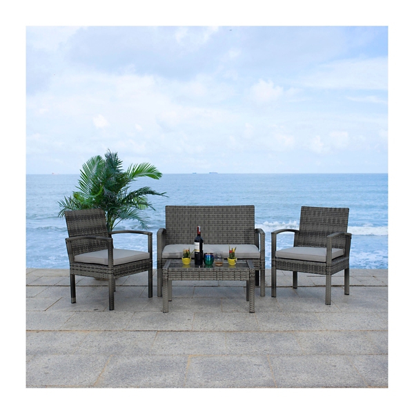 SAFAVIEH Gray Wicker Frame 4-pc. Outdoor Set