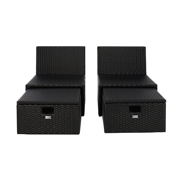 SAFAVIEH Black Wicker Chaises & Ottoman, Set of 2