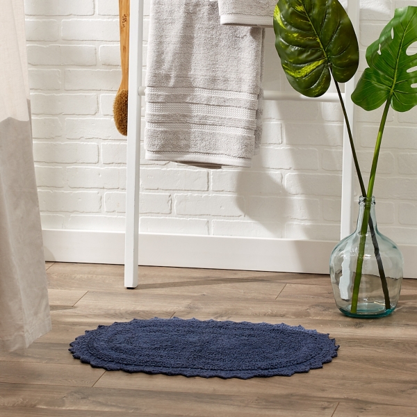 Oval French Blue Crochet Bath Mat