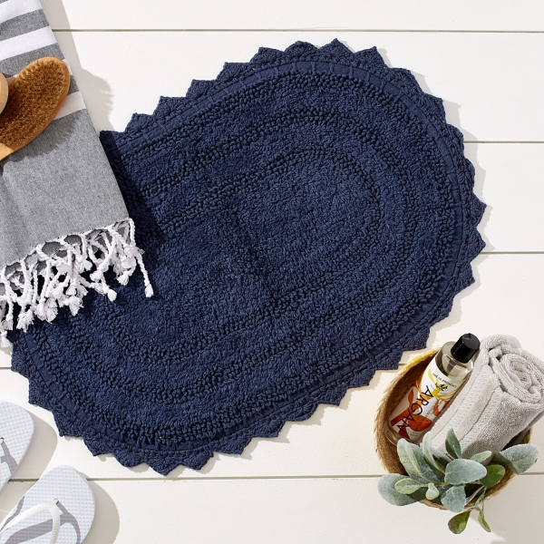 Oval French Blue Crochet Bath Mat