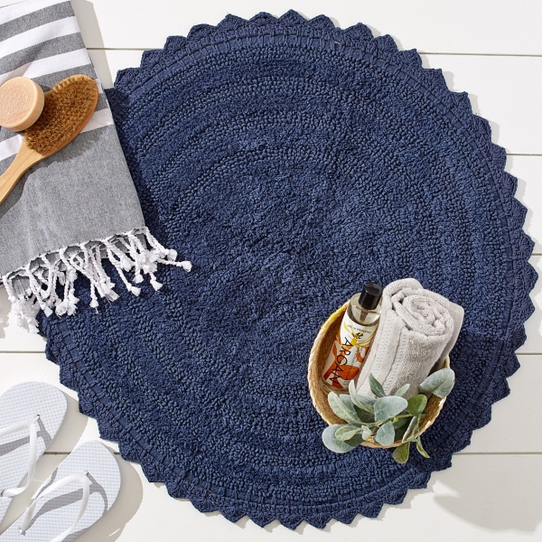 Round French Blue Crochet Bath Mat, 28 in.