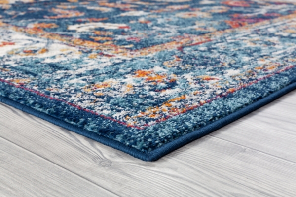 Navy Bordered Pattern Area Rug