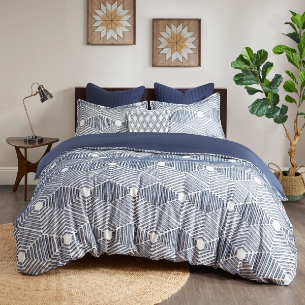 Navy Jacquard 3-pc. California King Comforter Set