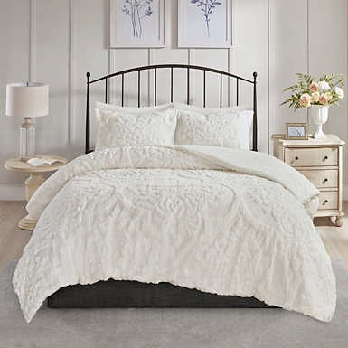 Avon 3 Piece Comforter Set - Queen / White