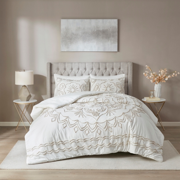 Cream Medallion California King Comforter Set