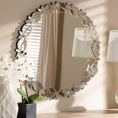 Silver Petal Leaf Round Wood Frame Wall Mirror | Kirklands Home