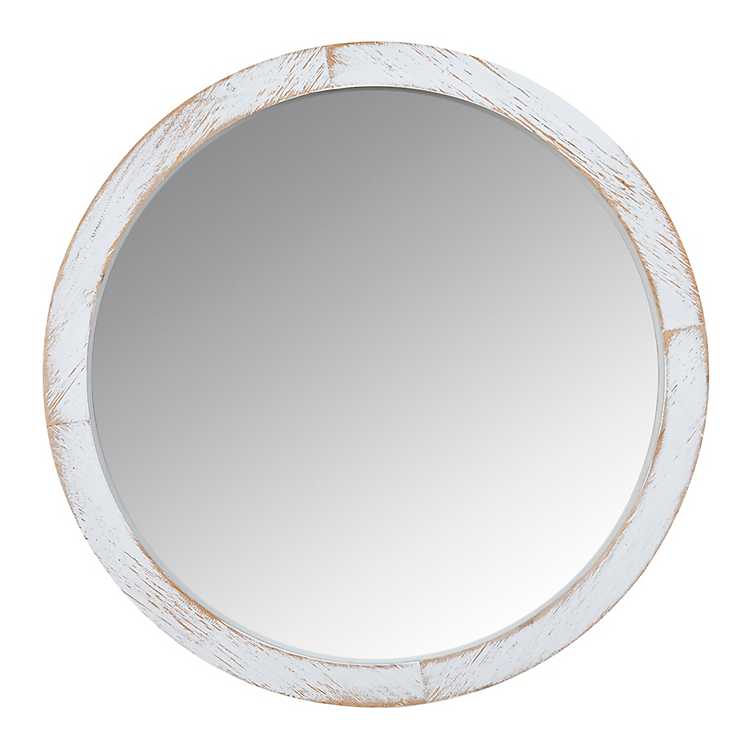 Round White Wash Wood Mirror Kirklands, Whitewashed Wooden Round Mirror