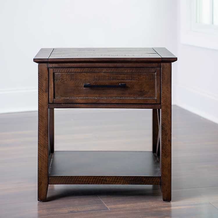 Dark Walnut Jackson Side Table With, Rustic Wood End Table With Drawer