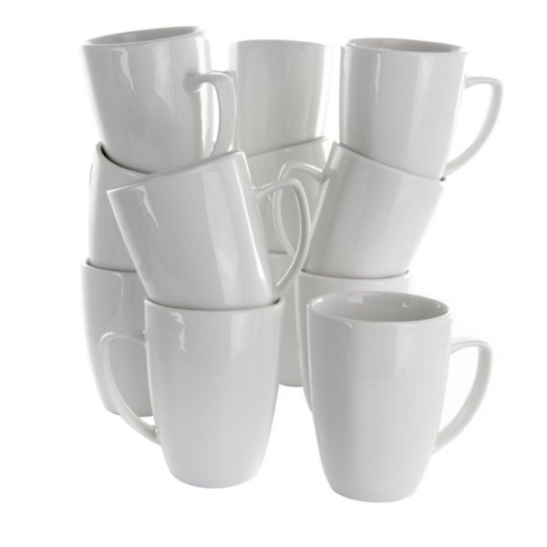 White Porcelain Mugs, Set of 12