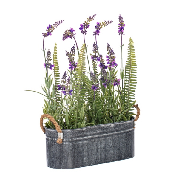 Lavender and Fern Arrangement in Iron Pot, 16 in.