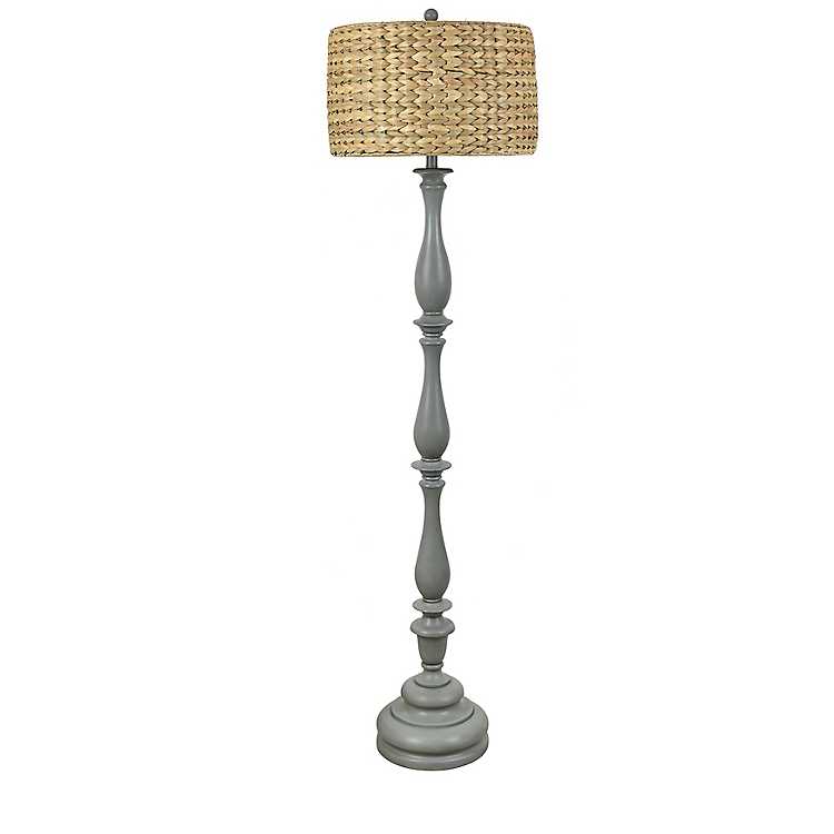 Gray Resin Floor Lamp With Hand Woven, Resin Floor Lamp