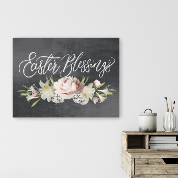 Easter Blessings Floral Chalk Canvas Art Print