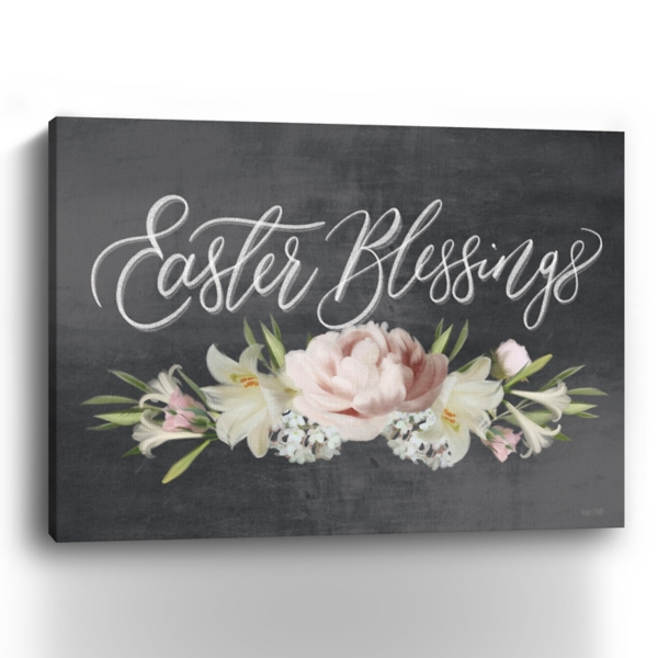 Easter Blessings Floral Chalk Canvas Art Print