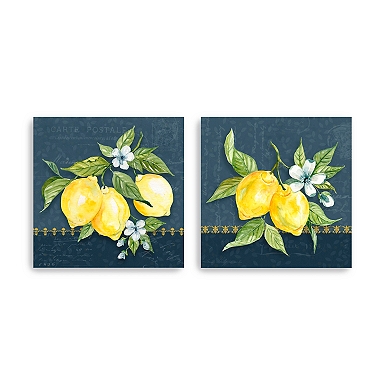 Giclee Canvas Print of ROSES AND LEMONS Still Life Lemons and store Delft Yellow and Blue Fruit Decor Kitchen Art