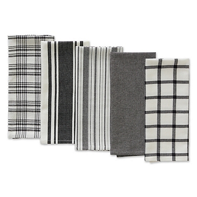 Black & White Kitchen Tea Towels Set, Black Woven Kitchen Towels