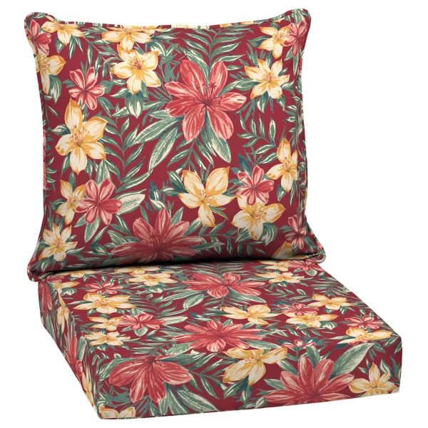 Red floral patio online cushions