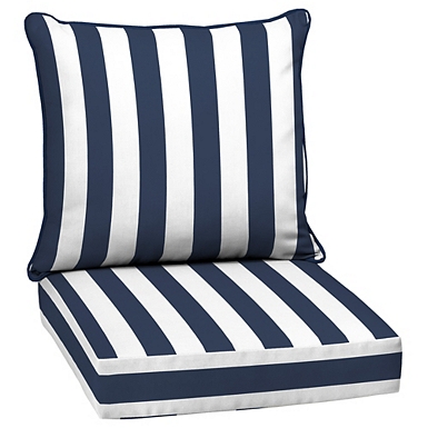 Black and white striped outdoor store chair cushions