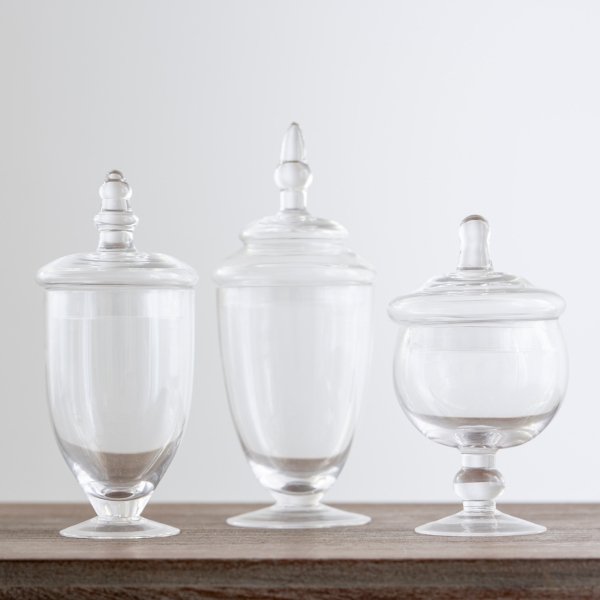 Apothecary Clear Glass Storage Jars with Brass-tone Lids, Set of 3